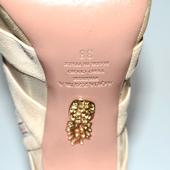 Aquazzura Nude Suede and Mesh Wild Side 105 Caged Heels SIZE 8 EU 38 - Picture 10 of 11